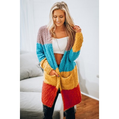 Pink Color Block Drape Oversized Knitted Cardigan Brown Multi
